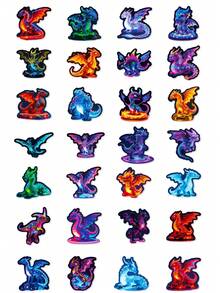 56pcs Dragon Animal Cartoon Series Phone Case Graffiti Stickers, Suitable For Laptop, Helmet, Skateboard, Waterproof DIY Creative Stickers, Neon Stickers - Multicolor - View 4