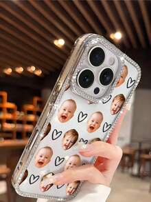 1 Personalized Love Pattern Customized Family And Friend Pattern Anti Drop Electroplating Bright Diamond Simple Smartphone Protective Case, Compatible With IPhone 17/Air/17pro/17promax/16/15/14/13/12/11 And Other Models, Suitable For Giving As Gifts To Friends And Others - Silver - View 4