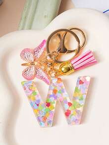 1pc Creative Keychain With 26 English Alphabet & Butterflies Pendant For Girls' Luggage And Bags