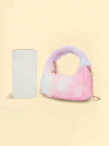 1pc Cute Plush Dumpling Handbag, Fluffy Rainbow Plush Shoulder Bag, Autumn/Winter - Handbag - View 4