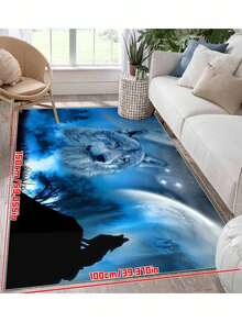 1pc Washable Wolf Pattern Rug - Moon And Pine Tree Element Carpet Suitable For Living Room, Leisure Area, Bedside Accessories - Multicolor - View 3