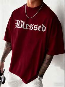 Krometka Men's Casual Versatile Simple English Slogan Printed Short Sleeve T-Shirt - Burgundy - View 3