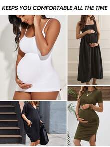 TAKUSUN 孕妇舒适修身可调节细肩带吊带背心 - 白色 - 查看 4