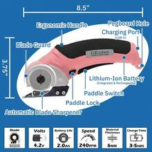 Cordless Electric Scissors, 4V Carpet Cardboard Cutter Tool, 2000 MAh, With Safety Lock, Rotary Cutter For Cardboard Packages Leather Plastic, Christmas Stuffers, Birthday And Valentine's Day Gift - Pink - View 5