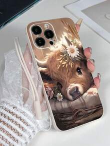 Cow Pattern 1pc Beautiful White Cow Painted Silicone Wrist Strap Shockproof Phone Case, Compatible With IPhone, Galaxy, Redmi - Multicolor - View 3