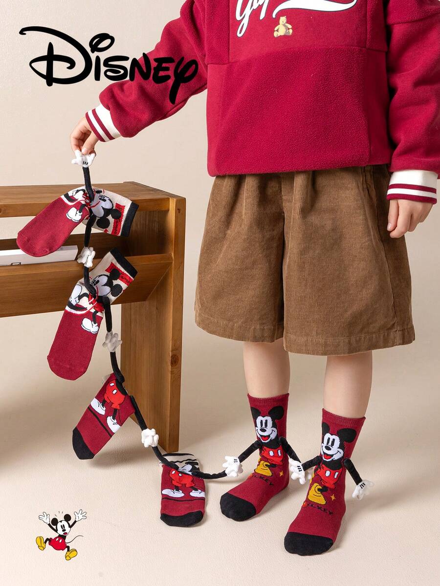 Disney 3 Pairs Cute 3D Handle Socks, Children's Christmas Over-The-Knee Socks, Fashionable Children's Party High Socks, High-Quality Gifts. Back To School Season, Interesting And Fashionable Little Fans, Family Gathering Christmas Gifts Handle Socks - Multicolor - View 1