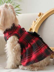 1pc Pet Dress, Red & Black Plaid Pet Dress With Bow, Plaid Pattern, Valentine's Day Cat Dog Dress, Cute Spring Autumn Pet Clothes For Small Dogs Cats, Small Pet Party Tie Dress, Dog Cat Apparel, Dog Christmas Outfit, Cat Supplies - Multicolor - View 7