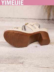 Neue Damen High Heel Sandalen, modische geometrische Muster Party & Urlaubs Sandalen, PU Leder Cut-Out-Muster Nieten Dekor Schnallen Design High Heel Sandalen, für Outdoor Frühling/Sommer - Weiss - Übersicht 9