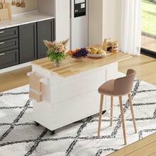 Mobile Storage Islands - White+Natural + MDF + European - View 10