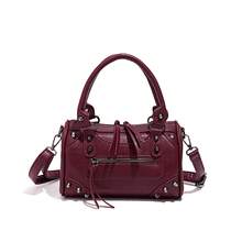 Bolso de mujer de gran capacidad de estilo mecánico vintage punk de piel de PU para la oficina, con asa de hombro y bandolera - Burdeos - Ver 10