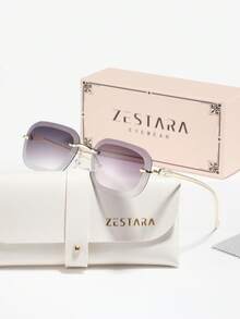 1 Pair Women's Metal Frame Rectangular Fashion Glasses, Street Style, Versatile And Elegant, Suitable For Casual Outings, Afternoon Tea, Blogger Street Photography - Gold - View 11