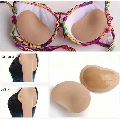 1 Pair Bikini Padding, Push-Up Bikini Swimsuit Inserts, Thick Breathable Foam Bra Cups, Product Size: Length 4.11 In / Width 3.15 In, Beach Essentials, Beach Accessories, Pool Float