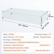 Protector de viento de vidrio para mesa rectangular de hoguera de 36 x 16 x 7,5 pulgadas, panel de vidrio templado resistente y de 0,31 pulgadas de grosor con soporte de esquina de aluminio duro y pies de goma, fácil de montar - Blanco - Ver 7