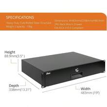 2RU Rack Drawer Sliding And Lockable Rack Mount Drawer For 19 Inches Network Equipment/Server/AV Rack Or Cabinets Enclosure Load-Bearing 10kg With Cable Management Holes Black - Black - View 2