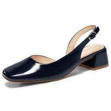 Womens Chunky Low Heels D'Orsay Slingback Pumps Closed Square Toe Work Office Dress Shoes - 藏蓝色 - 查看 2