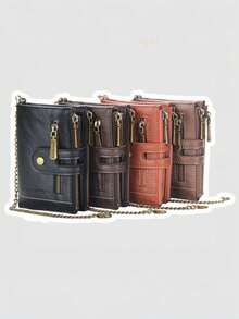 1Pc Men's Short Multi-Card Slot Tri-Fold Wallet - , Stylish, High-Tech Wear-Resistant Retro Small Wallet - Multicolor - View 3