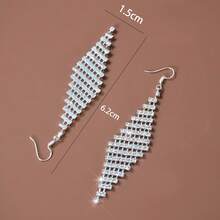 1对女士闪亮水晶吊坠耳环，银色水晶叶形耳环，时尚饰品，适合派对和婚礼佩戴 - 銀色 - 查看 5