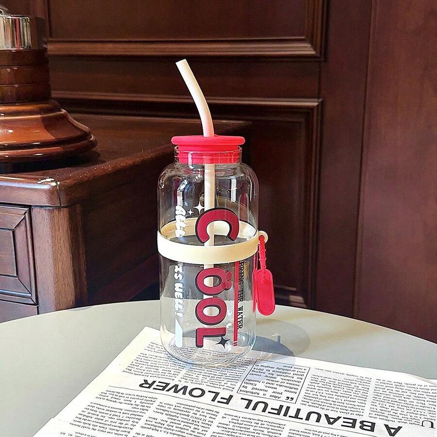 Large Capacity Mirror Glass Cup With Straw, Minimalist Office/Household Water Cup - GP-4140B Transparent Red - View 1