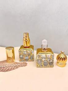 1pc Gold-Plated Transparent Glass Fragrance Spray Bottle, Essential Oil Roller Bottle, High-Quality Fine Mist Roller, Uniform Spraying, Durable, Fashionable & Elegant, Fragrance Dispenser, Travel Fragrance Bottle, Minimalist Roller Bottle, Sophisticated Sprayer - Multicolor - View 3