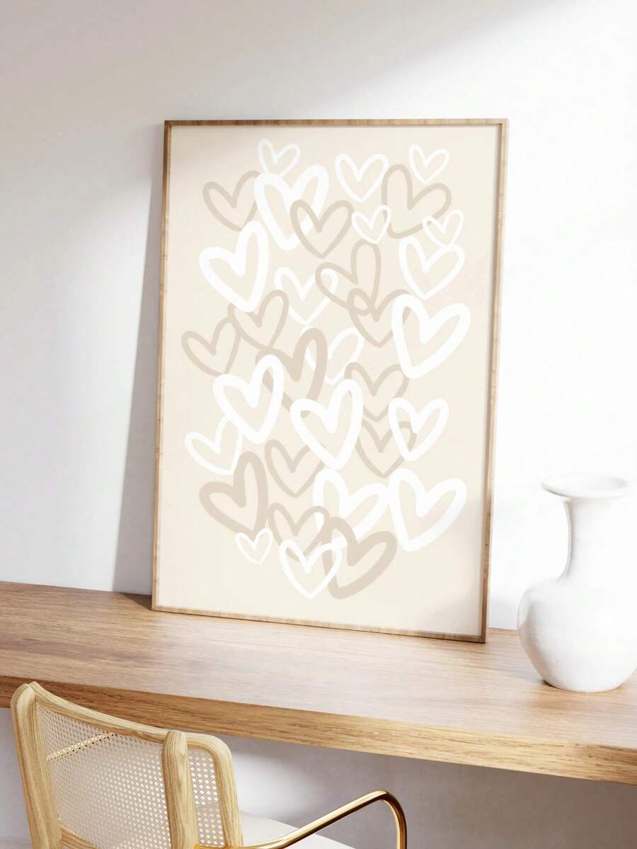 1pc, Canvas Wall Art, Framed Wall Decor, Heart Pattern, Beige College Style Wall Art, Graffiti Heart Colorful Poster, Neutral Fashion Poster, Girl's Room Decor, Printable Heart Pattern, Modern Apartment Decor, Home Decor, Valentine's Day Decor, Valentine's Day Poster, Wedding Decor, Love Poster, Couple Gift, Room Decor, Dorm Decor, Bedroom Decor, Living Room Decor, Gift, College Style Decor - Multicolor - View 1