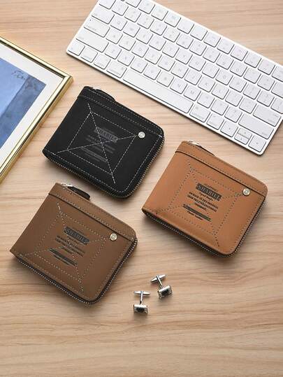 新款复古拉链短款男士钱包，多功能大容量真皮零钱包，送给爸爸/男朋友的绝佳礼物