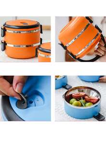 1个不锈钢午餐盒 - 防漏保温食品容器，带提手，适用于办公室、露营、野餐 | 耐用可重复使用的保温便当盒 | 便携式午餐盒，适合户外、旅行、学校使用 - 彩色 - 查看 5