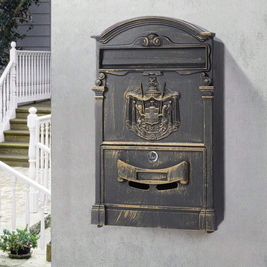 LARGE VINTAGE OUTDOOR LOCKABLE LETTER POST BOX MAILBOX WALL MOUNTED SECURE MAIL - Rust Brown - View 1