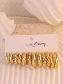 树脂水滴C形耳环，简约百搭，时尚优雅 - 金色 - 查看 6