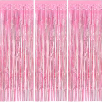 3pcs/Set 100*200cm Pink Tassel Ribbon, Party Decoration Curtain, Shiny Metallic Texture Design, Suitable For Photography Studio Props, Birthday Party, Bridal Shower, Wedding And Any Holiday Decoration, Christmas Decoration, Backdrop, Party Decoration, Event Styling, Photo Booth Props, Decorative Ribbon, Durable Tassel, Lightweight Fabric, Event Decor, Backdrop Curtain, Bridal Shower, New Year, Valentine's Day Backdrop Decoration