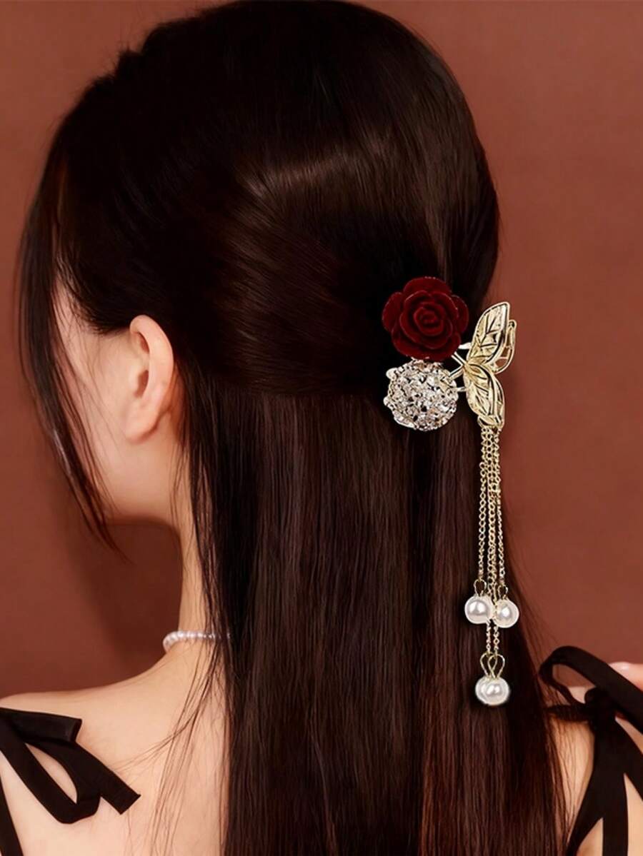 1 Kẹp tóc hình bướm đính đá nhỏ xinh xắn dành cho nữ, thích hợp để đeo hàng ngày, kẹp tóc thu đông, phụ kiện tóc cho nữ, trang phục đi nghỉ, kẹp tóc thanh lịch cho nữ - Đỏ - Xem 1