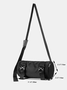 Men's Shoulder & Crossbody Bag - Black Functional Cylindrical Bag, Nylon Military Style Messenger Bag, Multi-Buckle Design Men's Shoulder Bag, Casual Street Lightweight Carry-On Bag - Black - View 3