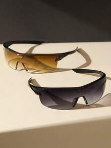 2 Stücke Plastik Wickel-Rundbrillen Set mit Farbverlauf-Linsen für Damen, Kombination für Outdoor-Freizeitaktivitäten, Reiten, Musikfestivals, Accessoires für Sommer, Strandurlaub, Outdoor, Reisen, Preppy-Stil für den Schulanfang