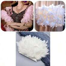 1米长人造黑色火鸡羽毛丝带，长度10-15厘米，适用于嘉年华DIY工艺品、节日羽毛头饰、手工服装缝纫和舞会服装设计 - 彩色 - 查看 5