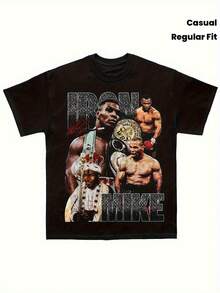 Men's Boxing T-Shirt - "Iron Mike" Design With Fighter Silhouettes, Red And White Color Scheme, Regular Fit Crew Neck T-Shirt For Casual Wear In All Seasons, Boxing T-Shirt - màu đen - Xem 1