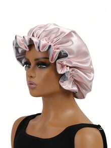 1pc Reversible Silk Satin Sleep Cap, Adjustable Sleeping Hat Hair Sleep Cap - Grey - View 4