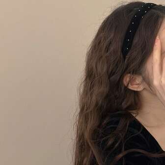 1pc 2cm Wide Women Flocked Crystal Sponge Headband, Retro Flocked Crystal Wide-Brimmed Headband, Fashionable Vintage High Headpiece, Suitable For Daily Use