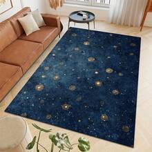 Large Retro  Navy Blue And Gold Area Rug - Dark Blue And Gold Star Pattern, Soft And Fluffy Texture, Floor Mat, Suitable For Living Room, Bedroom, Entrance, Office - Navy Blue Home Decor, Traditional  Style, Large Rectangular Floor Mat, Suitable For High Traffic Areas, Indoor Use, Dark Blue And Gold Tone Luxury Floor Mat, Vintage Carpet, Large Living Room Rug, Large Living Room Mat, Bedroom Area Rug - 彩色 - 查看 2