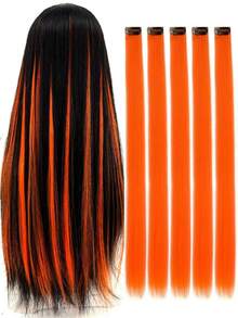 24 Inch 5pcs Burgundy Clip-In Hair Extensions Straight Hair Pieces, Halloween Cosplay Costume Fashion Party Christmas New Year - Multicolor - View 17