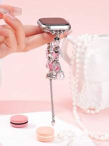 1 chiếc vòng tay mặt dây chuyền hình mèo hồng, tương thích với các kích thước dây đeo 38/40/41/42/44/45/46/49mm, dây đeo kim loại thay thế, phù hợp với Series 11/10/9/8/7/SE/6/5/4/3/2/1, Ultra 1/2/3, món quà tuyệt vời nhất dành cho bạn gái và bạn bè (Không bao gồm đồng hồ) - Bạc + Hồng - Xem 5