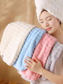 1pc Coral Fleece Hair Drying Towel, Extra Large & Thick Super Absorbent Hair Drying Towel, Simple Solid Color Towel For Home, Suitable For Long & Short Hair - Multicolor - View 3