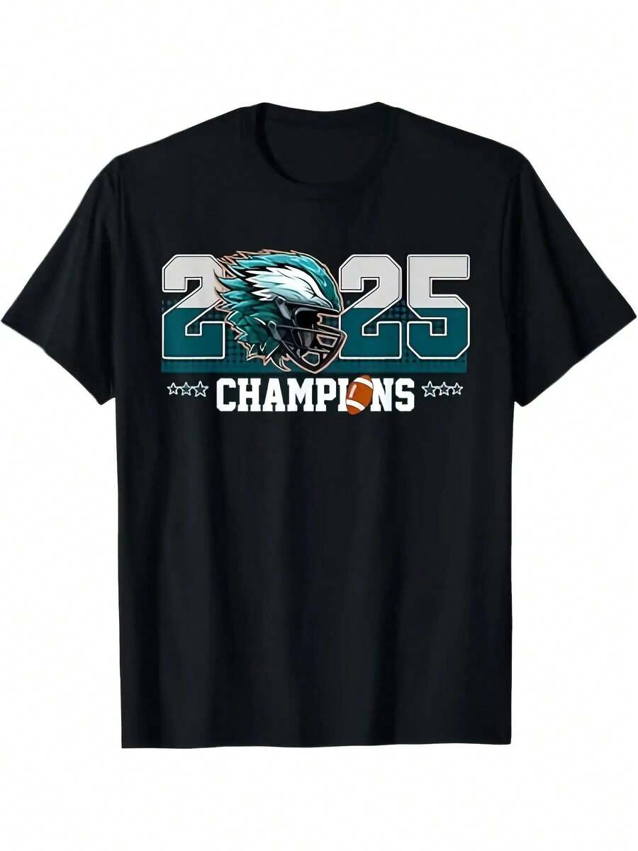 Camiseta gráfica retro de los Campeones de Filadelfia para niños - Camiseta negra de manga corta con diseño de campeones 2024, estampado de estrellas y rayas, casco de fútbol y letras en negrita, camiseta casual de verano para niños, ropa de fan de fútbol| Camisa de Estilo Vintage| Cómodo F - Negro - Ver 1