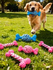 Durable Dog Chew Toy - Rope & Rubber Bone Shape Teething Toy For Small/Medium Dogs, Interactive Chewing Toy With Textured Surface