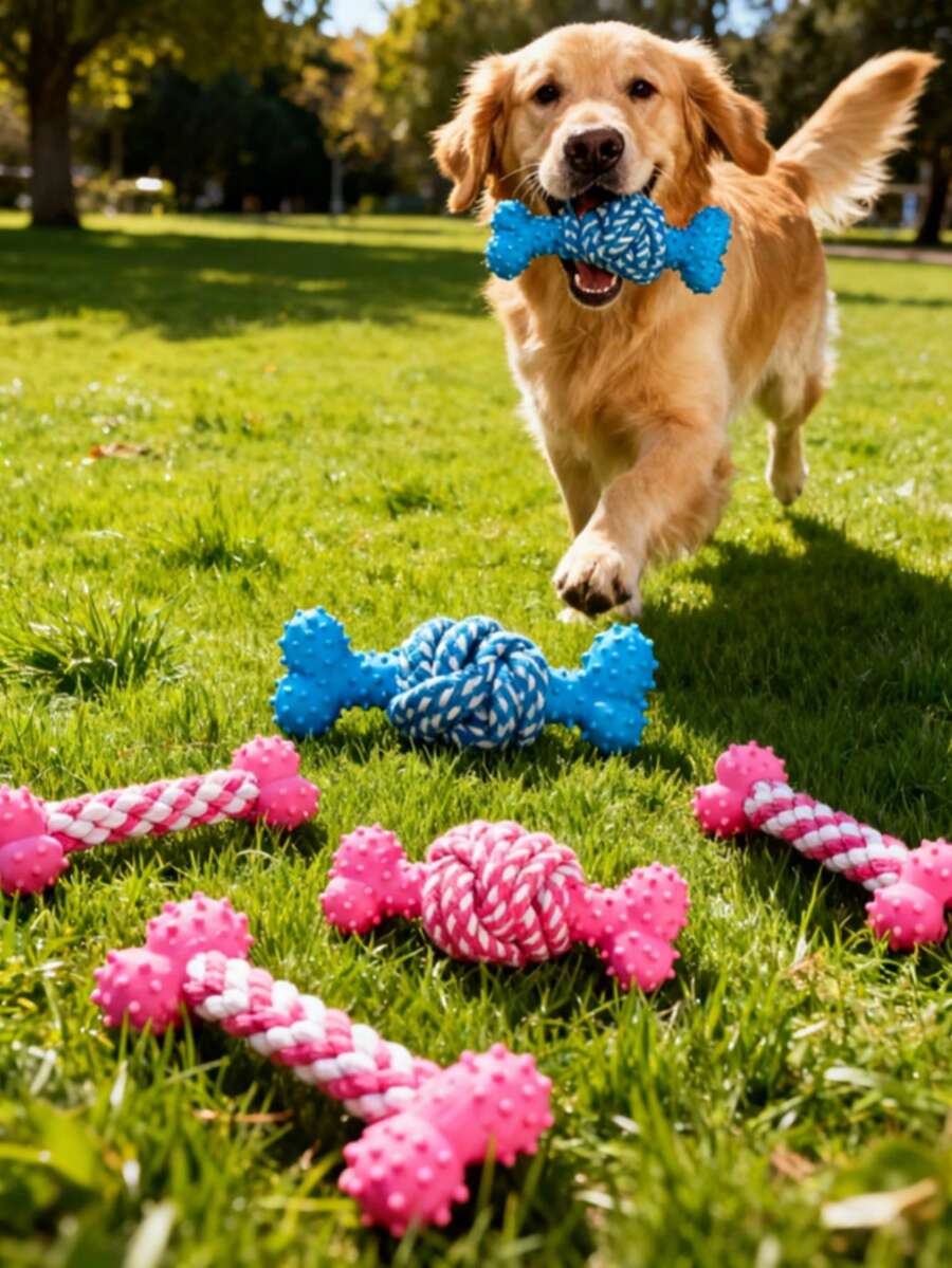 Durable Dog Chew Toy - Rope & Rubber Bone Shape Teething Toy For Small/Medium Dogs, Interactive Chewing Toy With Textured Surface