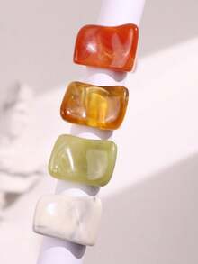 4pcs Vintage Geometric Minimalist Resin Rings Set, Asymmetrical Oversized Rings Suitable For Women's Daily Wear, Festivals, Party Gifts - Multicolor - View 9
