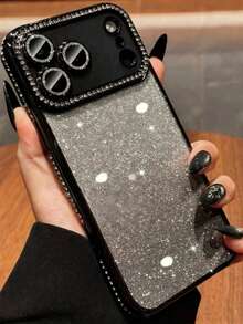 亮片钻石单件装奢华闪亮亮片电镀透明手机壳，兼容 17 AIR 16 15 14 13 12 11 Pro Max Plus，柔软硅胶后盖 - 黑色 - 查看 1