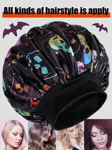 1 pieza Gorro de dormir de satén de unicolor, adecuado para uso diario - Negro - Ver 9