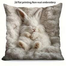 1pc Cute Rabbit Print Cushion Cover - Realistic Angora Rabbit Print, Soft Velvet Fabric Cover, Suitable For Sofa, Bed, Chair Decor (Inner Pillow Not Included) - Beige - View 6