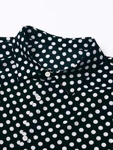 Men's Autumn Digital Polka Dot Print Basic Long Sleeve Casual Shirt, Suitable For Commuting, Streetwear, Home, Halloween, Christmas, Holiday Gifts - Black - View 4