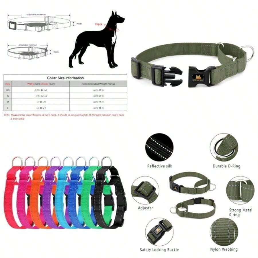 Collar Reflectante Tipo martingala con Hebilla de Cierre rpido, antitirones, para Perros pequeos, medianos y Grandes, Talla, Color Verde Ranger - Verde Ranger - Ver 1