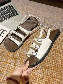 Nuevas sandalias de moda francesas retro zapatillas romanas de moda suave y de fondo plano en la playa de Fairy Wind en verano, Sandalias planas de mujer - Blanco - Ver 5